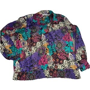 Vintage Alfred Dunner Abstract Print Half Button Elastic Hem Shirt Women's 16